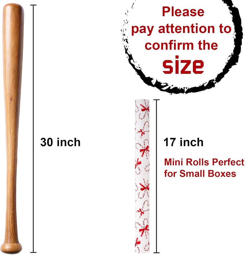 Retrify Christmas Wrapping Paper - Red White Candy Cane with Bow Snowflake Pattern Gift Wrap Paper for Holiday Shower Party Celebration - 17 Inch x 32.8 Feet Mini Roll - Image 4